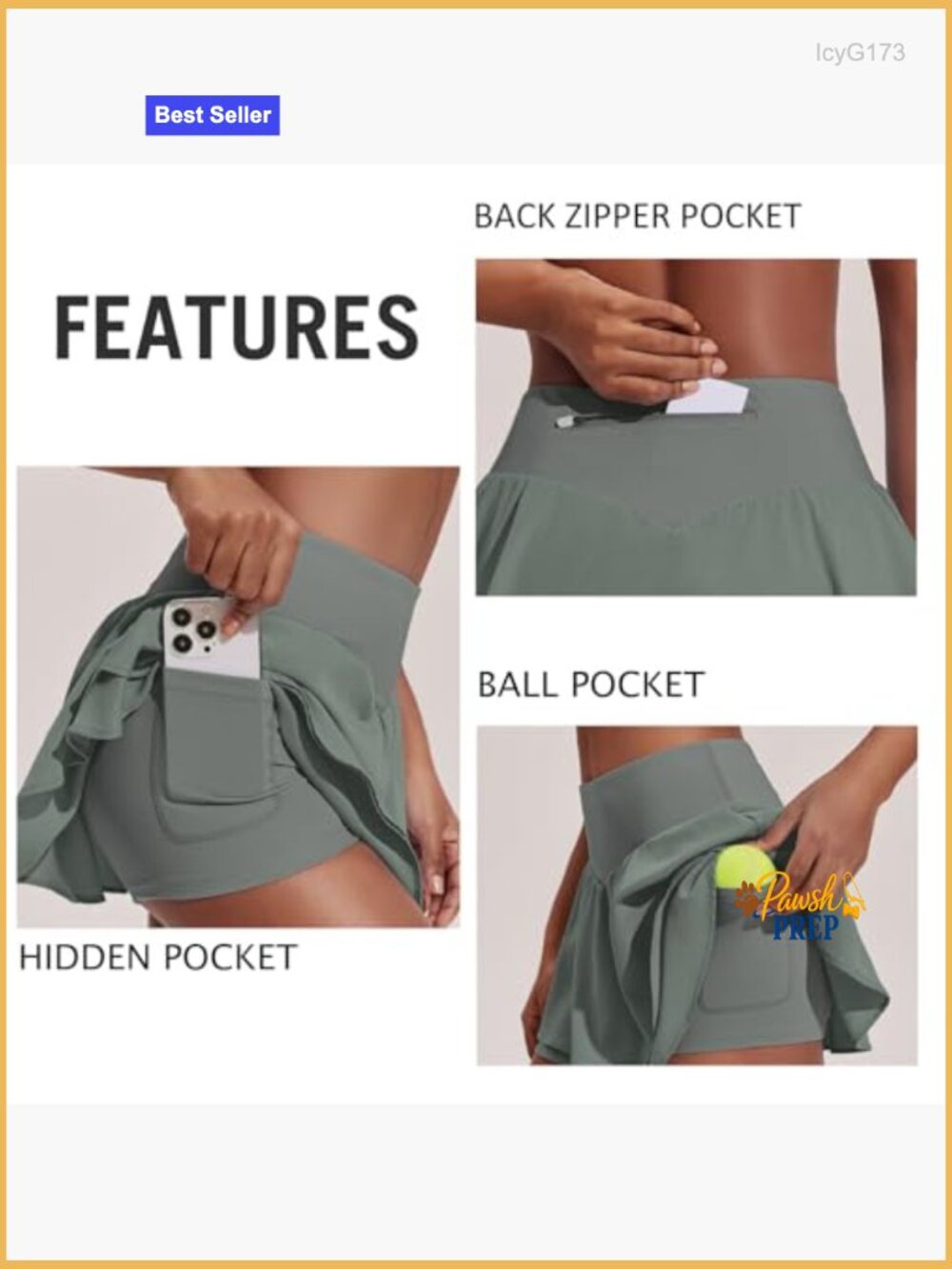 Pleated Tennis Skirt Double Ruffle Golf Skort Tummy Control with Pockets - Picture 4 of 7